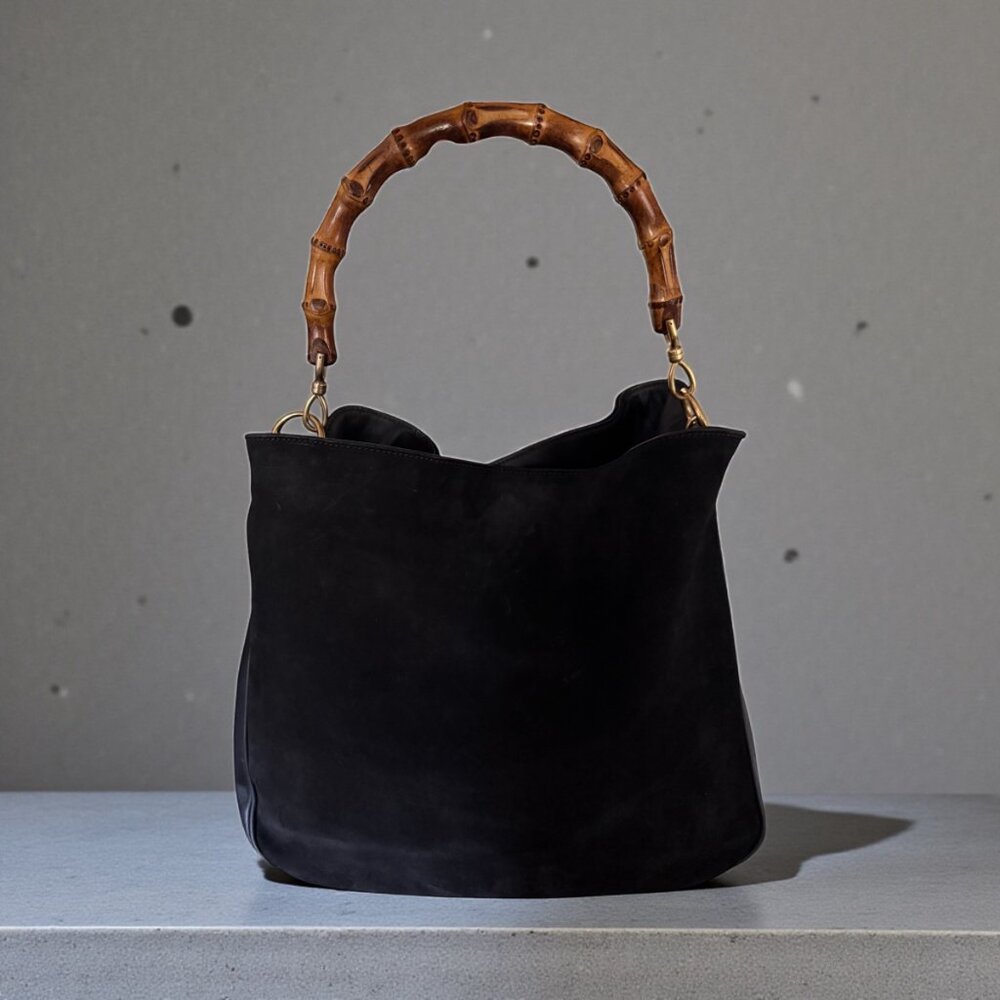 Vintage Gucci Bamboo 2-Way Suede & Leather Bag | Black